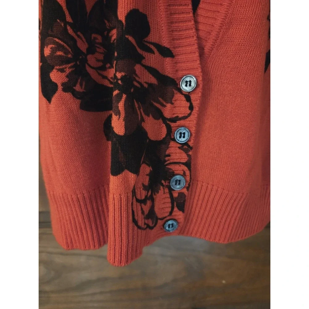 Vtg Red & Black Floral Faux Cardigan Sweater W Dickie 3/4-Sleeve Soft M NWT